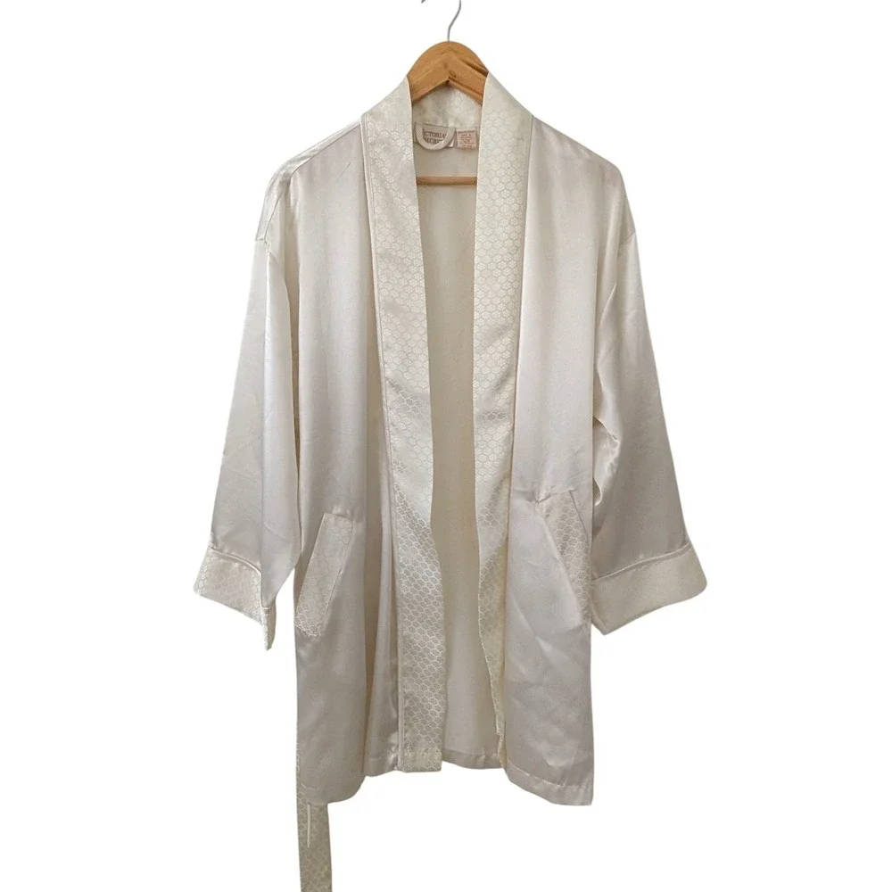 Vintage Gold Label‎ Victoria's Secret VS Satin Robe Kimono Floral Trim O/S